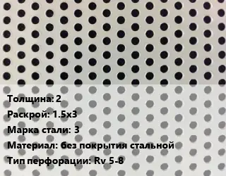 Лист перфорированный 2 1.5х3 Марка: 3 без покрытия стальной Rv 5-8